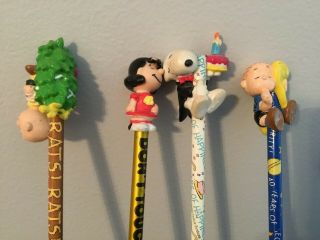4Vintage Peanuts Characters Charlie Brown Snoopy Linus Lucy Pencils with Toppers 2