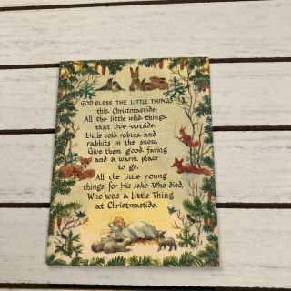 Vintage Greeting Card Christmas God Bless Brownie Animals Baby Jesus