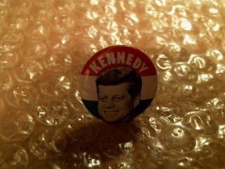 " Kennedy " Smiling Vintage Red,  White,  Blue 1 " Photo Pinback - 1960
