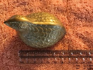Vintage Solid Brass Quail Figurine Paperweight 4 " Long X 2 " Wide Piece