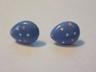Vintage Blue,  Pink & White Enamel Easter Egg Pierced Earrings