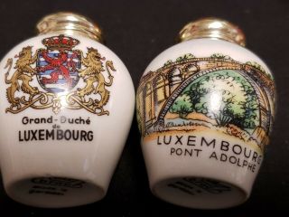 Vtg Porcelain Salt Pepper Shaker Set Brach Germany Scene Luxembourg 2 1/4 "