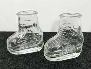 2 Windsor Canadian Whiskey Shot Glasses In Shape Of Hockey Ice Skates,  Vintage