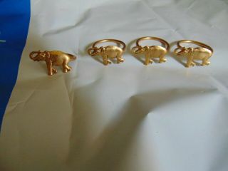 Set Of 4 Stamped Brass Vintage Elephant Napkin Rings