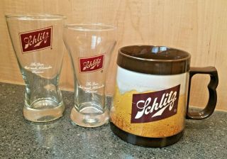 Vintage Schlitz Beer Thermo - Serv Insulated Mug,  Glass Glasses