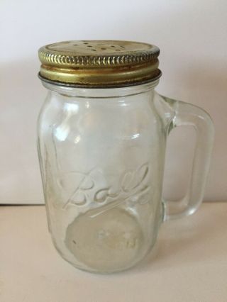 Vintage Salt Shaker Ball 4 " Mason Jar With Handle And Cover