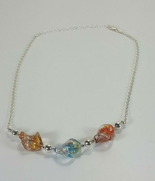Vintage Italy Murano Glass Beads Fas Sterling Silver Chain Necklace