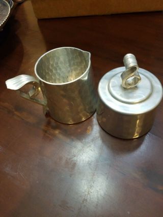 Vintage Hammered Aluminum Sugar And Creamer Bowl By B.  W.  Buenilum