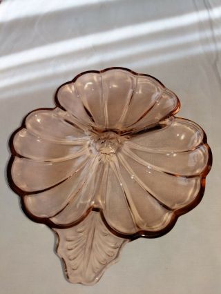 Vintage Pink Depression Glass Divided Relish Dish Clover Flower Shape Whandle