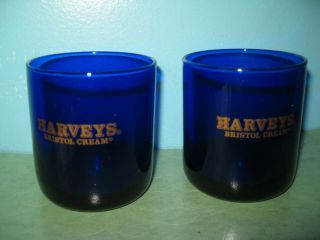2 - Vintage Harveys Bristol Cream Cobalt Blue Non Tapered Glasses