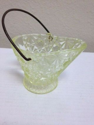 Vintage Light Green Glass Coal Bucket With Wire Handle