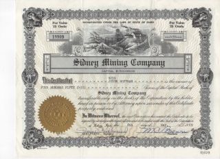 Vintage Stock Certificate Of The Sydney Mining Company