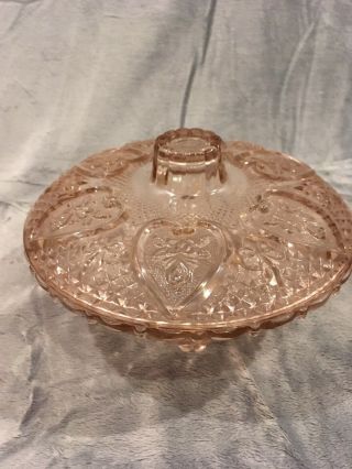Vintage Pink Pressed Glass Hearts And Roses Candy Dish With Lid
