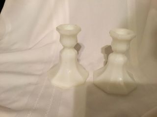 Vtg White Milk Glass Octagonal Candle Stick Holders