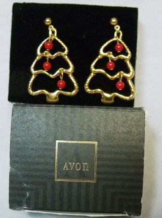Vintage Avon " Deck The Tree " Christmas Pierced Earrings Mib