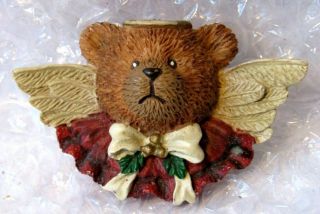 Vintage Christmas Brooch Pin Cherished Teddies Teddy Bear Angel Halo