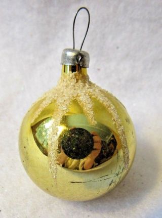 Vintage Glass Christmas Ornament 1 3/4 " Miniature Feather Tree Size Snow Capped