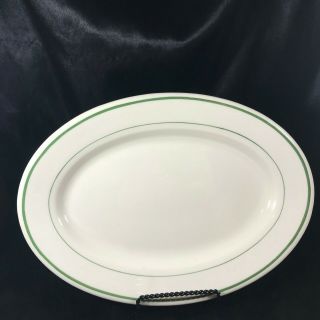 Vintage Buffalo China Restaurant Ware Oval Platter Green Stripe 12 - 1/2”