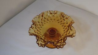 Vintage Amber Glass Hobnail Pedestal Compote Candy Dish with Ruffle Edge 2