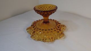 Vintage Amber Glass Hobnail Pedestal Compote Candy Dish with Ruffle Edge 3