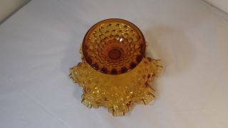 Vintage Amber Glass Hobnail Pedestal Compote Candy Dish with Ruffle Edge 4