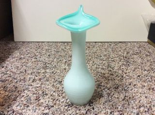 Vintage Jack In The Pulpit Vase Teal Green Milk Glass Layered Case Stretch Glass