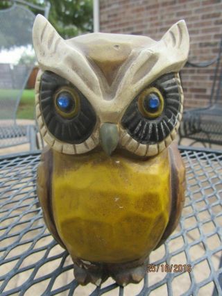 Vintage 5 " Ceramic Owl Piggy Bank W/ Rhinestone Eyes