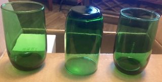 3 Vintage Anchor Hocking Forest Green 5 " Glass Juice Tumblers 12oz Roly Poly