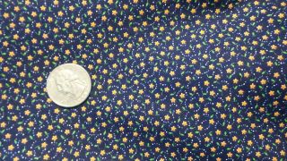 Vintage Cotton Fabric Tiny Salmon Pink Floral On Navy Blue 1/2 Yd/44 "