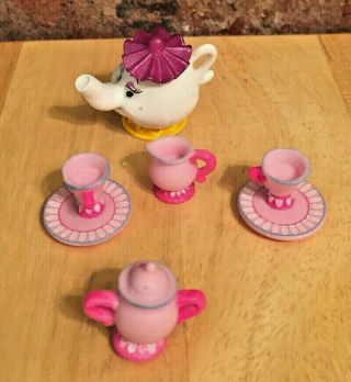Vintage Miniature Plastic Disney Beauty And The Beast Tea Set Dollhouse Mini
