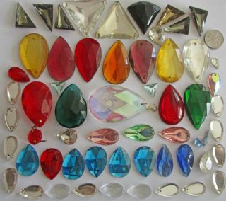57 Vintage German Glass Assorted Drop & Triangle Stones 10mm - 49mm