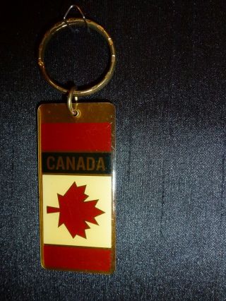 Vintage Canada Canadian Leaf Key Chain Fob Ring,  Gold Metal With Enamel
