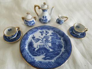 Vintage Chadwick Blue Willow Coffee Set - 10 Piece Porcelain Tiny Set