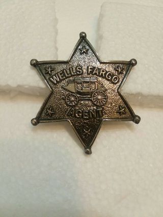 Vintage Wells Fargo Agent Star Badge Pin Silver - Tone Souvenir 2.  5 "