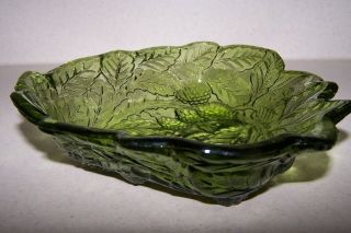 Green Depression Glass Candy Dish Triangle Compote Bowl Berry Leaf Grape Vintage