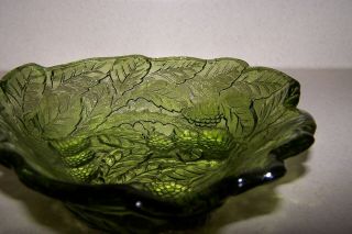 Green Depression Glass Candy Dish Triangle Compote Bowl Berry Leaf Grape Vintage 2