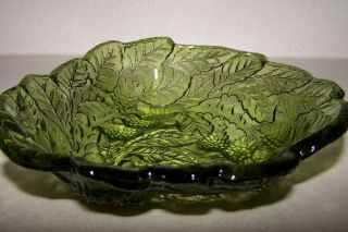 Green Depression Glass Candy Dish Triangle Compote Bowl Berry Leaf Grape Vintage 3