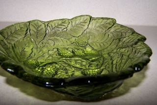 Green Depression Glass Candy Dish Triangle Compote Bowl Berry Leaf Grape Vintage 4
