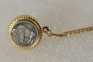 Vintage Gold Tone Mini Buffalo Nickel Coin Mens Tie Tack Pin