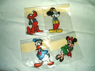 Vtg 4 Walt Disney Production,  Mickey & Minnie Mouse,  Donald,  Pluto Puff Patches