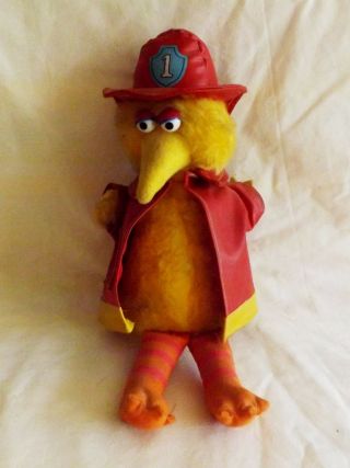 Vintage 70s Knickerbocker Sesame Street Big Bird Fireman Stuffed Toy