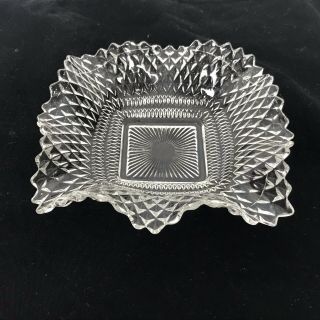 Federal Vintage Clear Glass Square Ruffled Diamond Cut Designed Bowl Dish