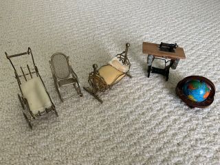 Vintage Dollhouse Miniature Furniture,  World Globe,  Sewing Machine 1:12 Scale