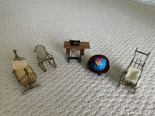 Vintage Dollhouse Miniature Furniture,  World Globe,  Sewing Machine 1:12 Scale 2