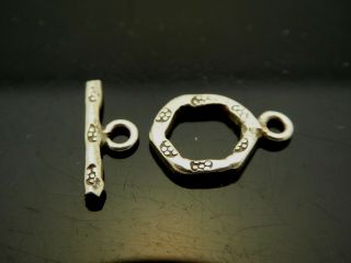 Vintage Karen Hill Tribe Sterling Silver Handmade Floral Hexagon Toggle Clasp