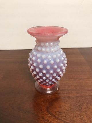 Vintage Fenton Cranberry Opalescent Hobnail Small Bud Vase Flat Top