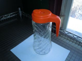 Vintage Tang Anchor Hocking Swirl Clear Glass Pitcher Orange Pour Lid