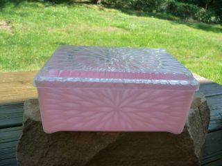 Vintage Pink Plastic Dresser Box With Clear Lid Mid Century