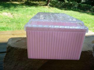 Vintage Pink plastic dresser box with clear lid mid century 2