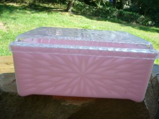 Vintage Pink plastic dresser box with clear lid mid century 3